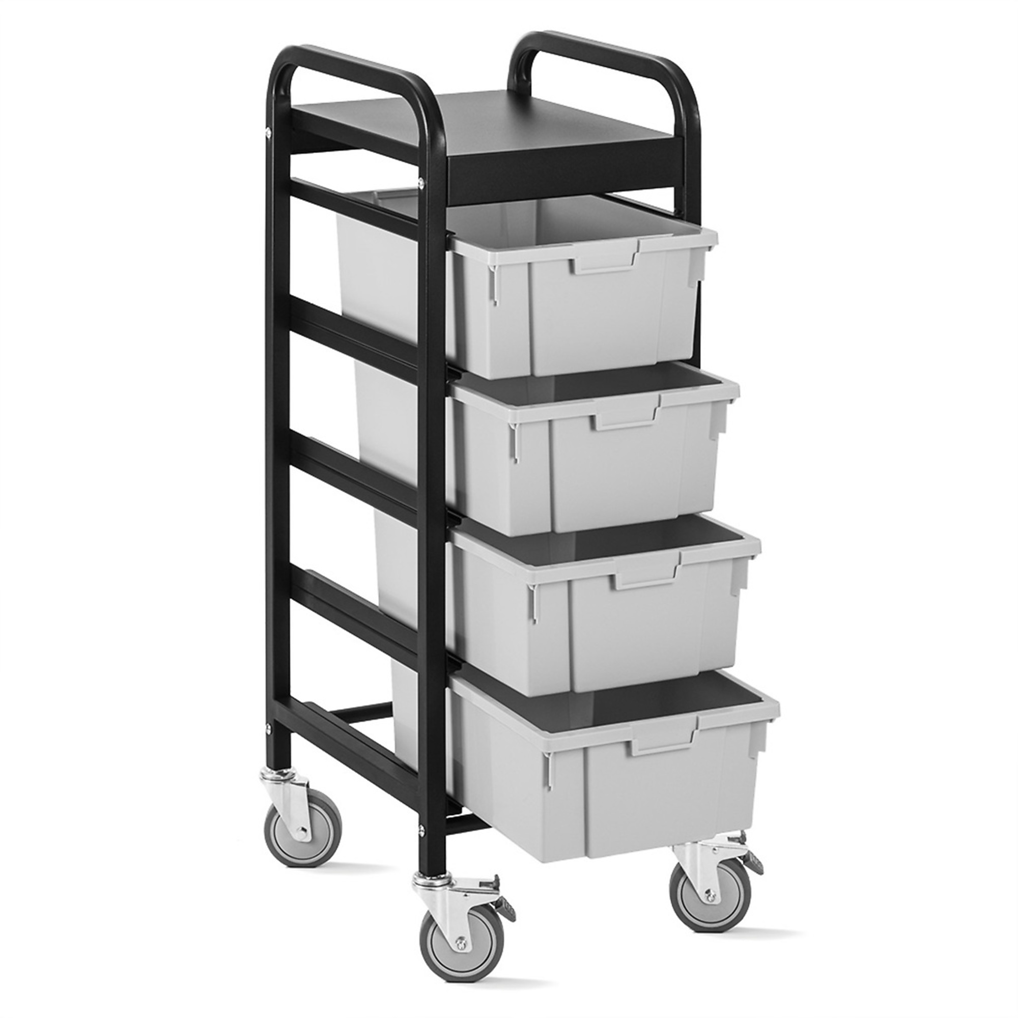 Luxor 4-Bin Industrial Lug Cart — 50-Lb. Capacity Per Bin, Powder-Coated Steel Frame, 4in. Locking Casters, Model# UCWS002